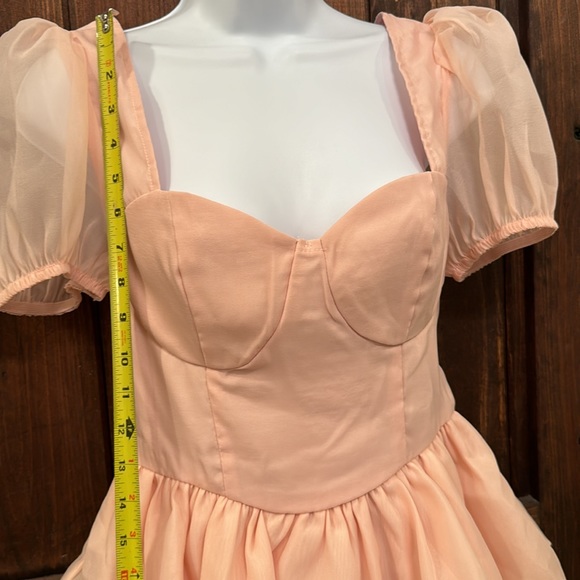 Solid Puff Sleeve Layered Ruffle Hem Dress - Size Small - Picture 9 of 10